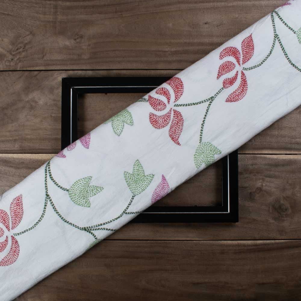 Plain White Floral Khadi 158 GSM Kantha Fabric