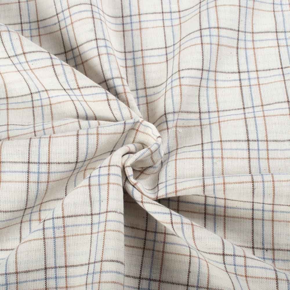 Check Multicolor Ecru Base 107 GSM Pure Cotton Handwoven Fabric