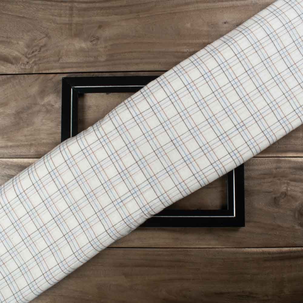 Check Multicolor Ecru Base 107 GSM Pure Cotton Handwoven Fabric