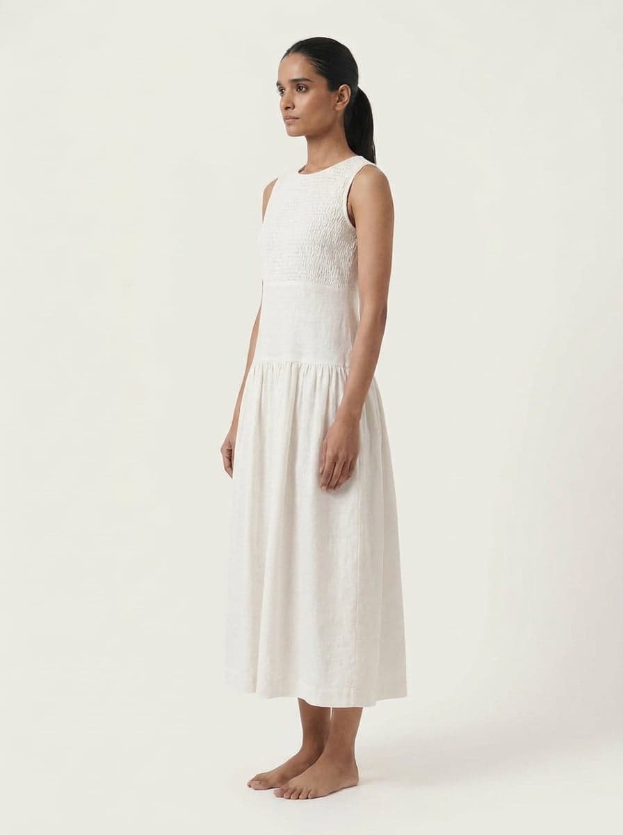Smocked Chest Dropped Waist Midi Dress