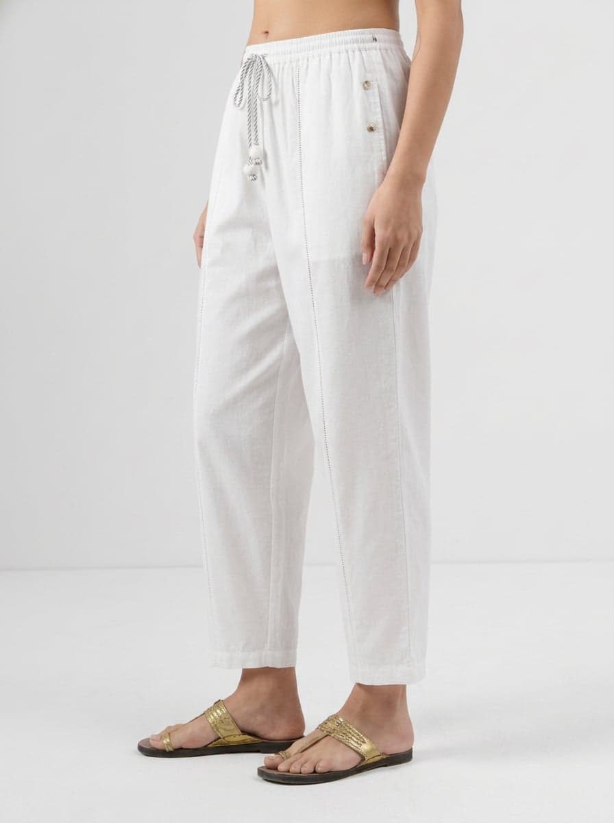 Relaxed Fit Ankle Pants With Ladder Stitch