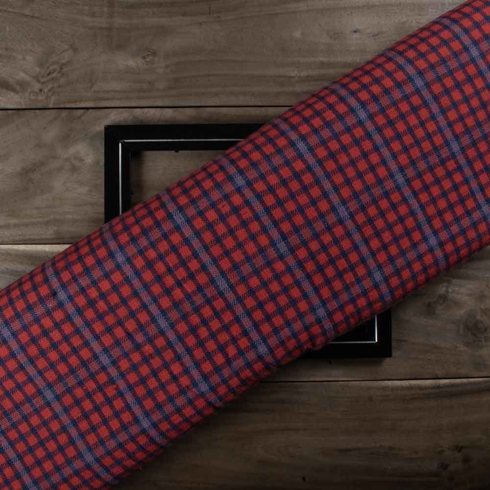 Check Red & Blue 267 GSM Khadi Handwoven Fabric