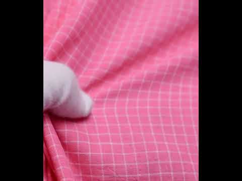 Pink White Check 100 GSM Pure Cotton Handwoven Fabric — video