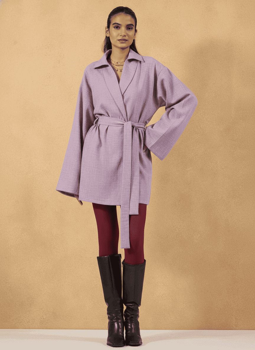 Collared Tie Up Kimono Coat