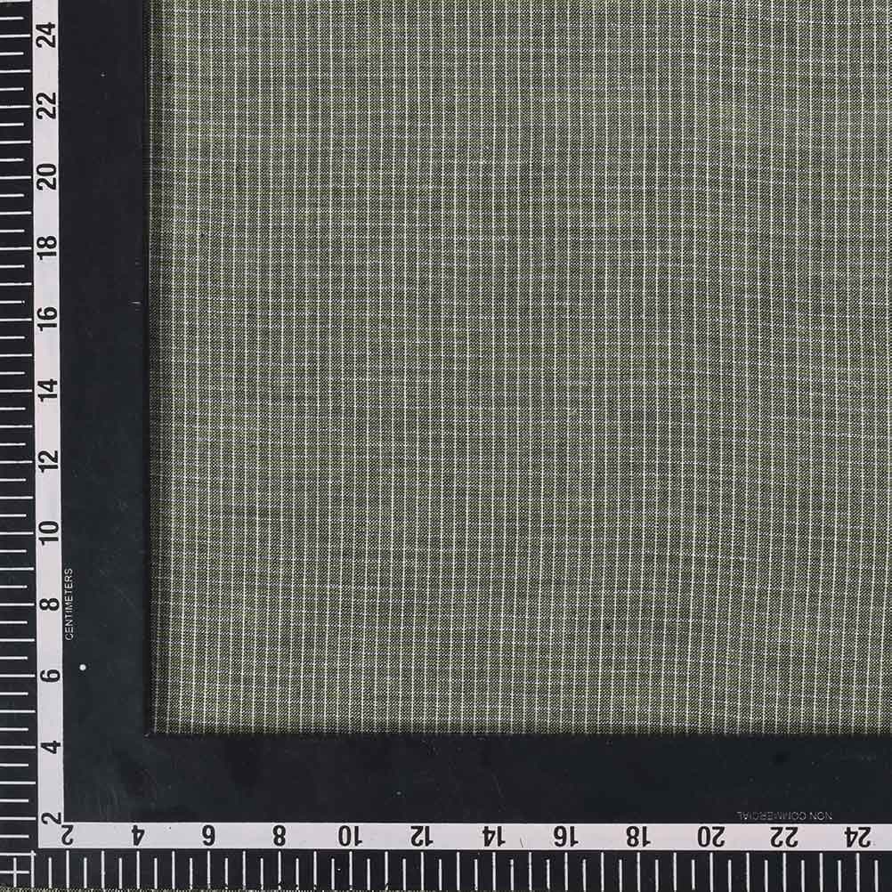 CHECK OLIVE GREEN & WHITE PURE COTTON 98 GSM HANDWOVEN FABRIC