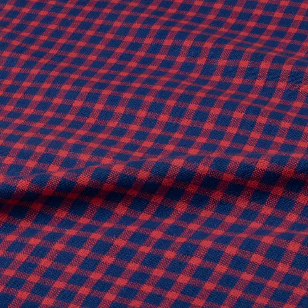 CHECK BLUE & RED PURE KHADI FABRIC - 200 GSM HANDSPUN & HANDWOVEN
