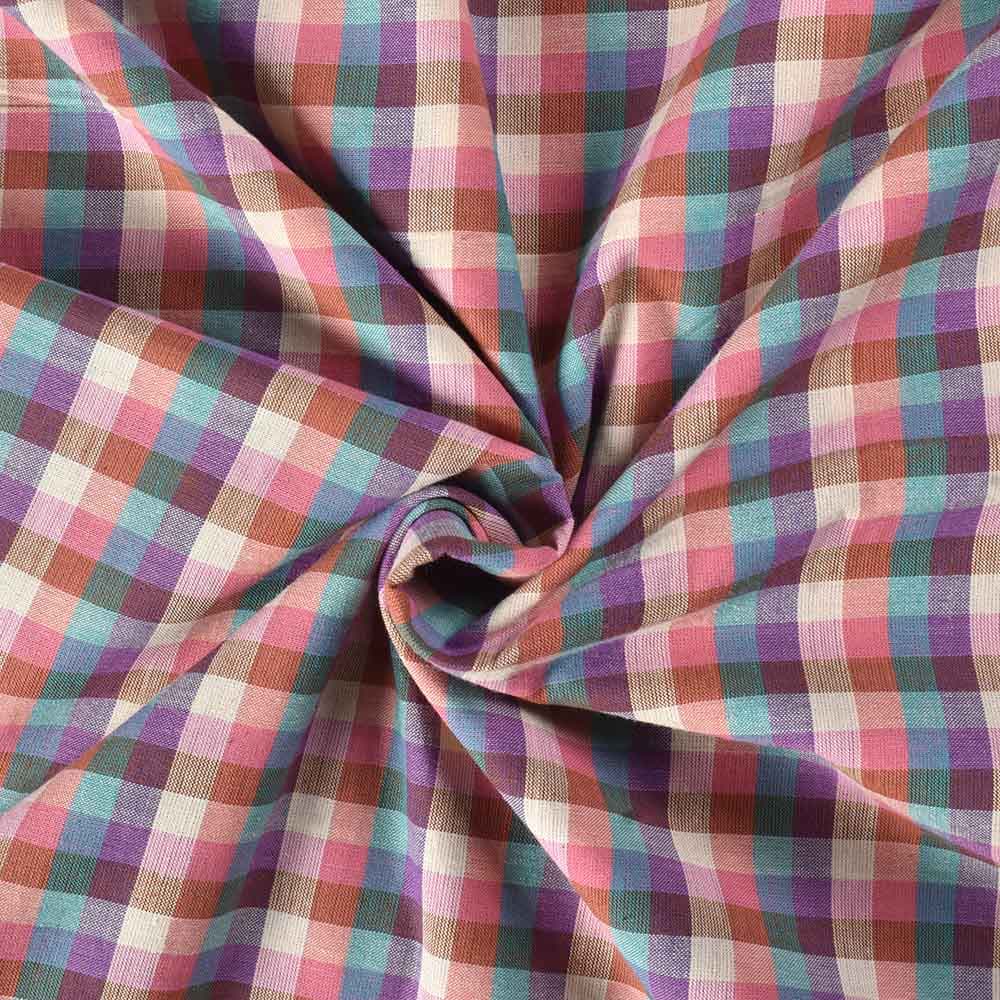 Check Multicolour Pure Cotton 97 GSM Handwoven Fabric 479