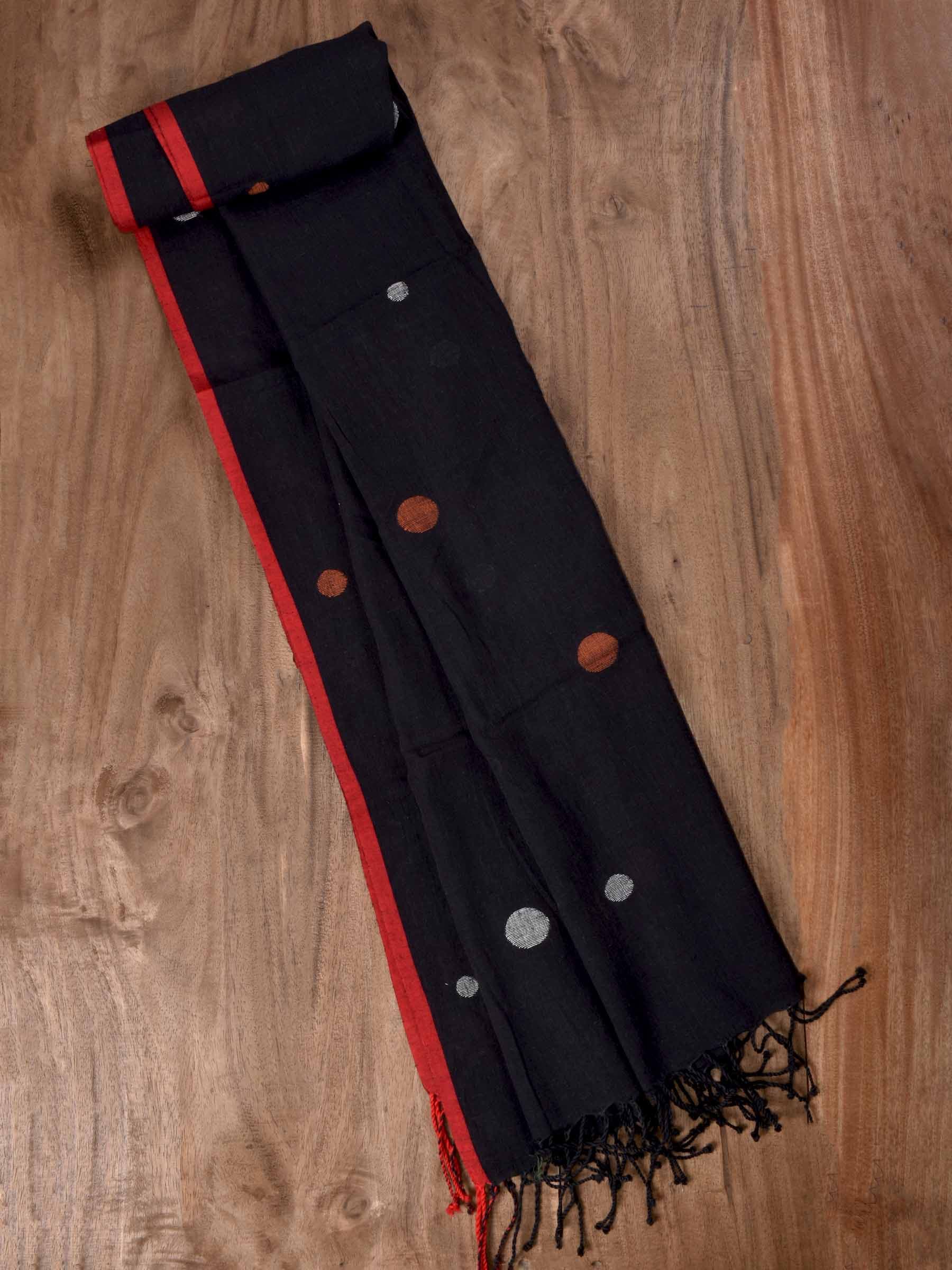 Geometric Black Jamdani Handwoven Cotton Scarf