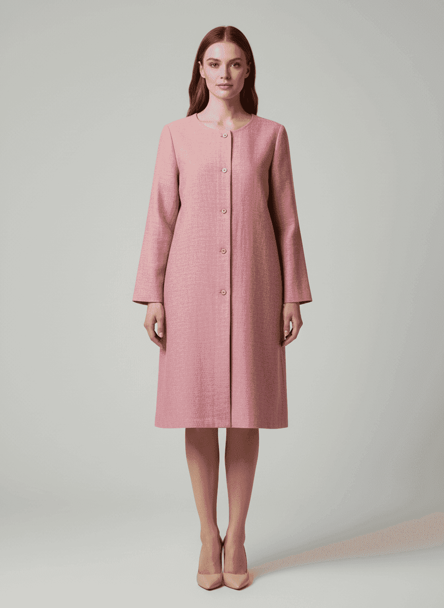 Plain Coat with Front Continuous Placket- Round Neck- Knee Length