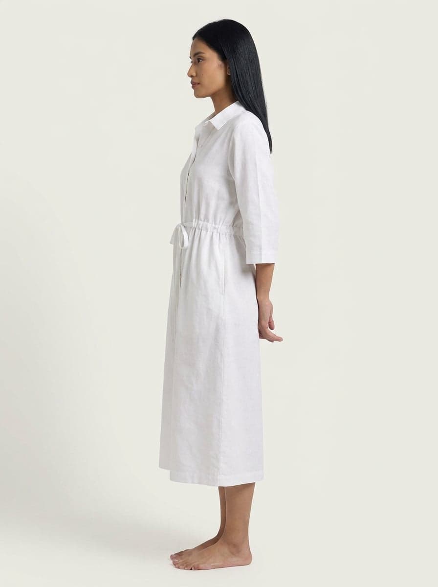 A-Line Shirt Midi Dress With Drawstring Waist