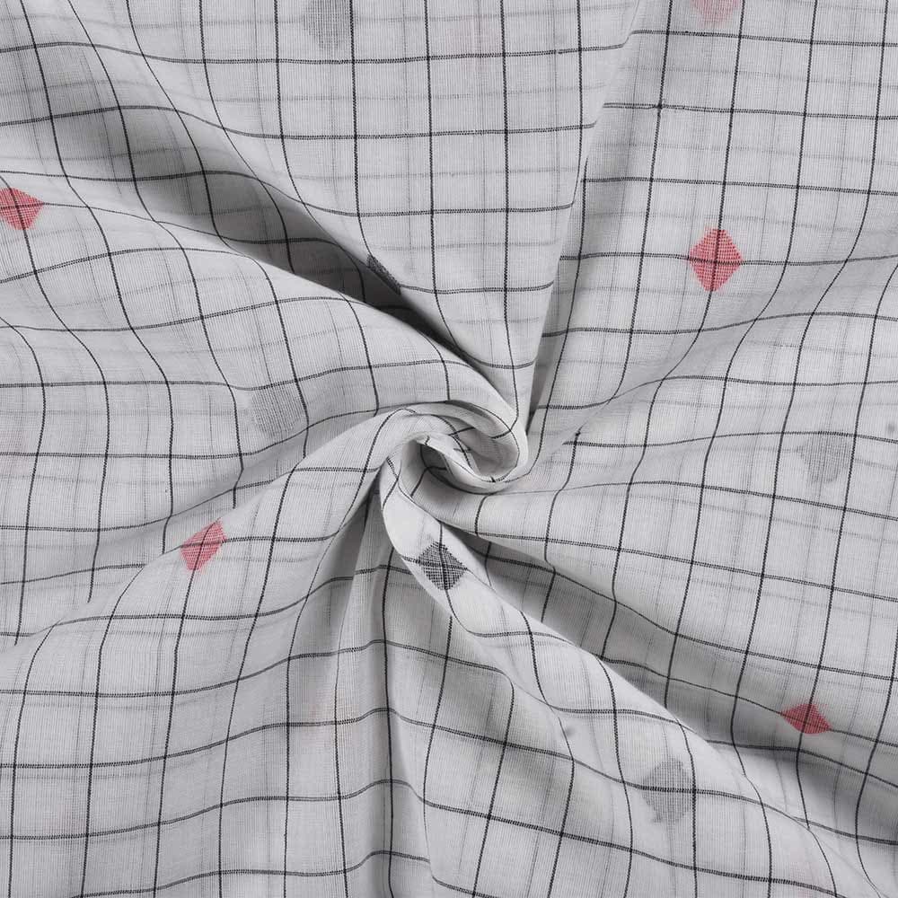 Geometric Check White & Black Jamdani Pure Cotton 52 GSM Handwoven Fabric