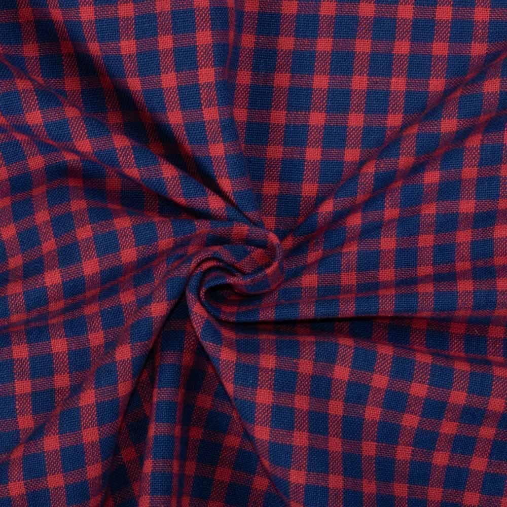 CHECK BLUE & RED PURE KHADI FABRIC - 200 GSM HANDSPUN & HANDWOVEN