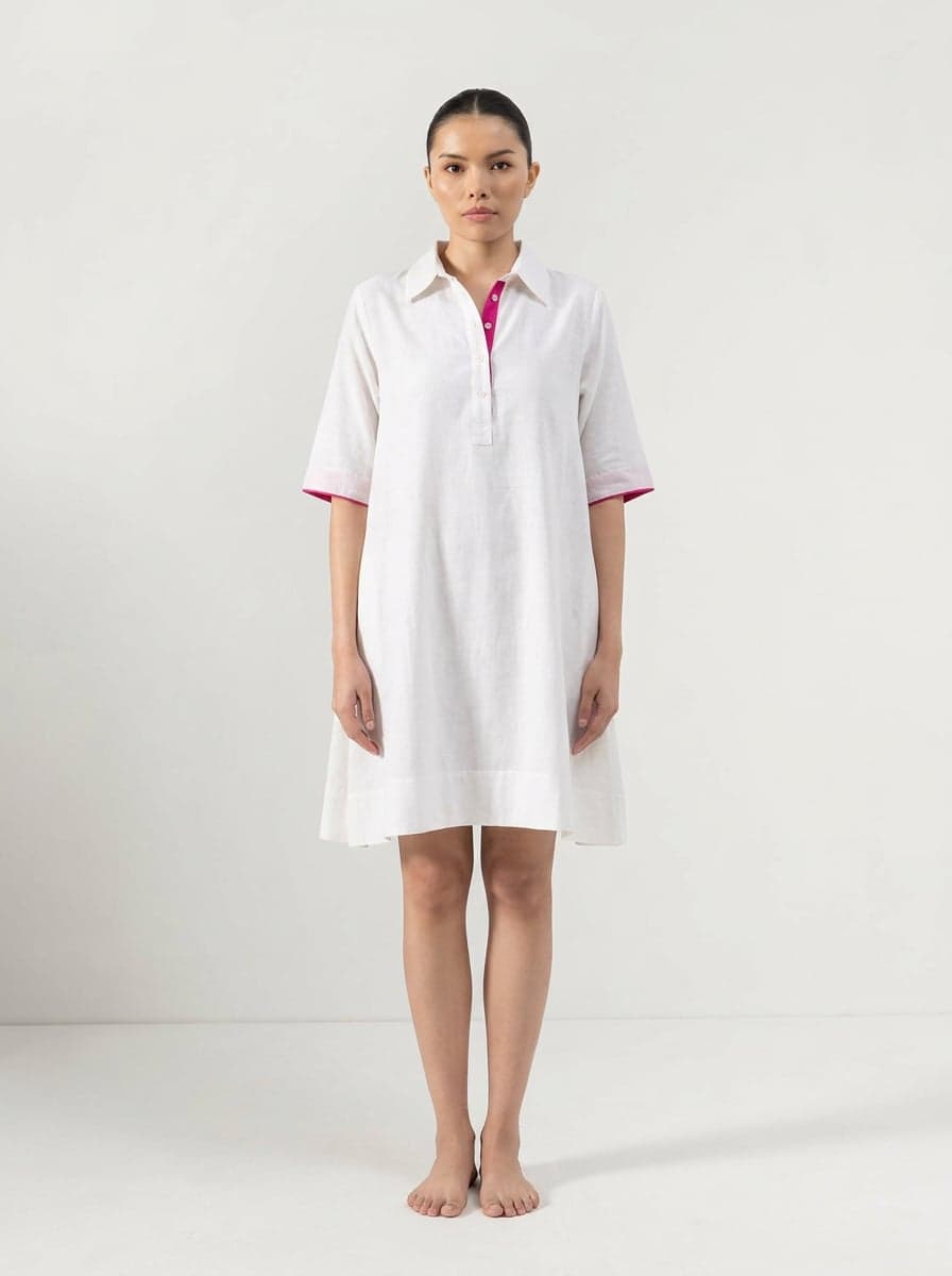 A-Line Shirt Dress With Button Placket