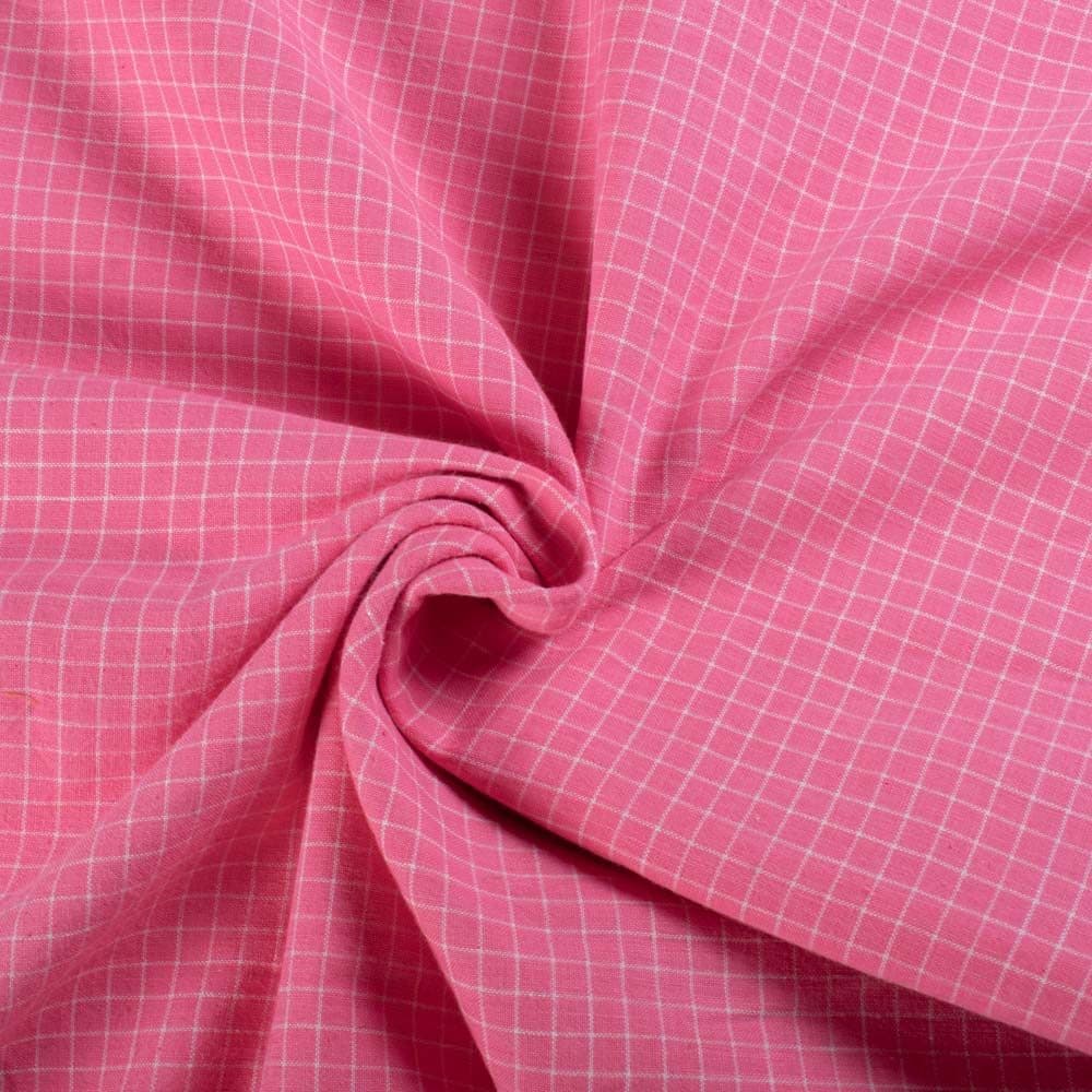 Pink White Check 100 GSM Pure Cotton Handwoven Fabric
