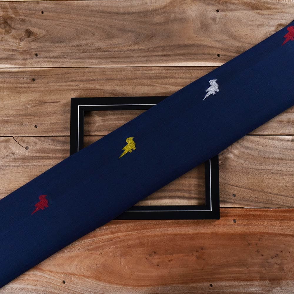 Geometric Navy Blue Jamdani Pure Cotton 60 GSM Handwoven Fabric