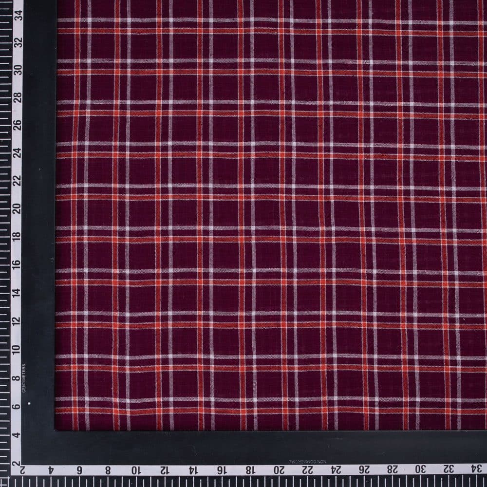 CHECK MAROON PURE COTTON 89 GSM HANDWOVEN FABRIC