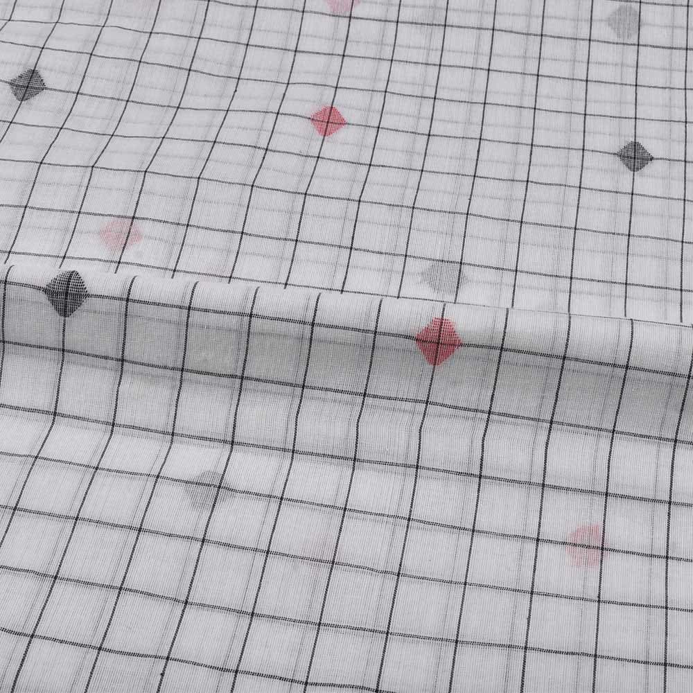 GEOMETRIC CHECK WHITE & BLACK JAMDANI PURE COTTON 52 GSM HANDWOVEN FABRIC