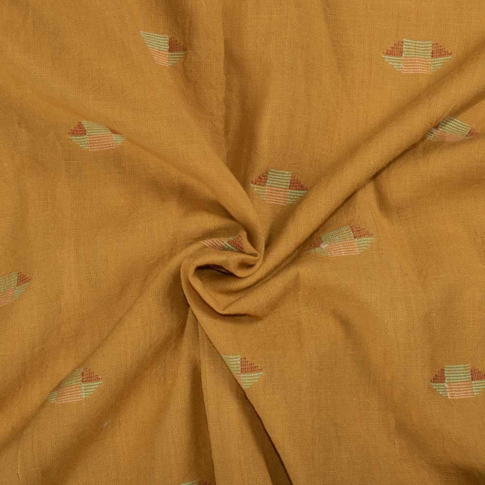 Geometric Mustard Jamdani Pure Cotton 100 GSM Handwoven Fabric