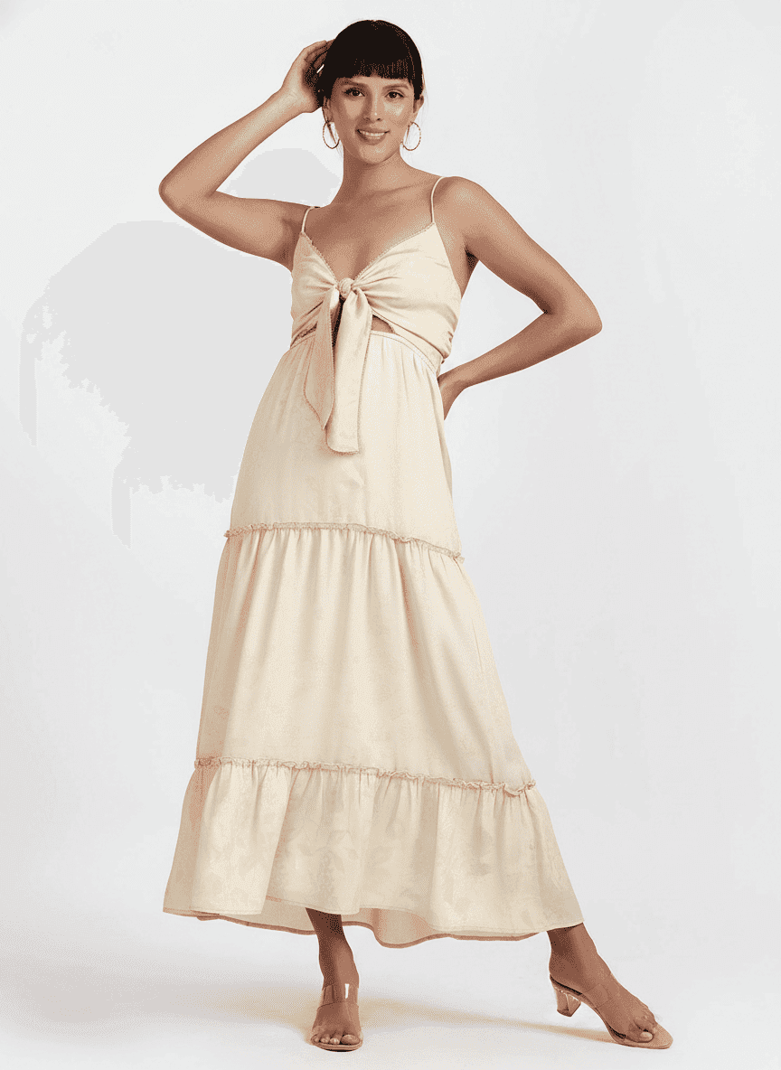 Tiered Gathered Tie Up Dress