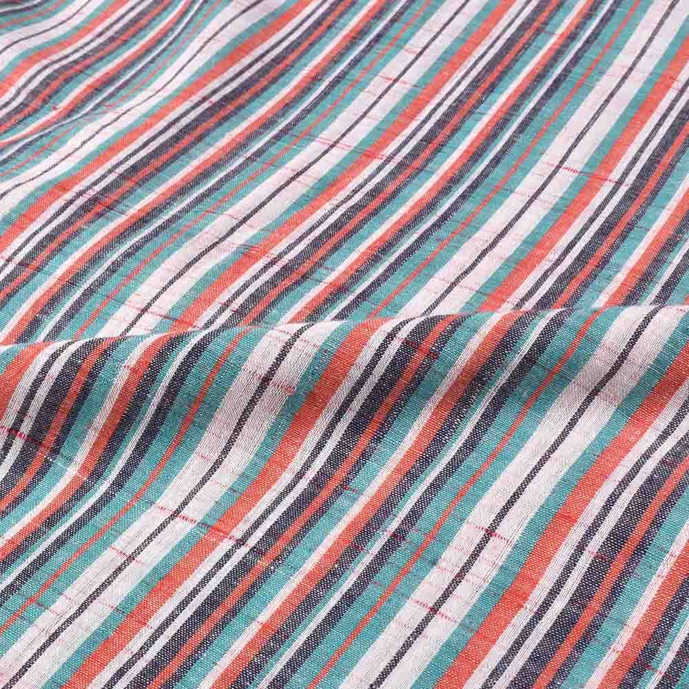 STRIPE MULTICOLOR FUTKI KHADI COTTON 85 GSM HANDWOVEN FABRIC 302