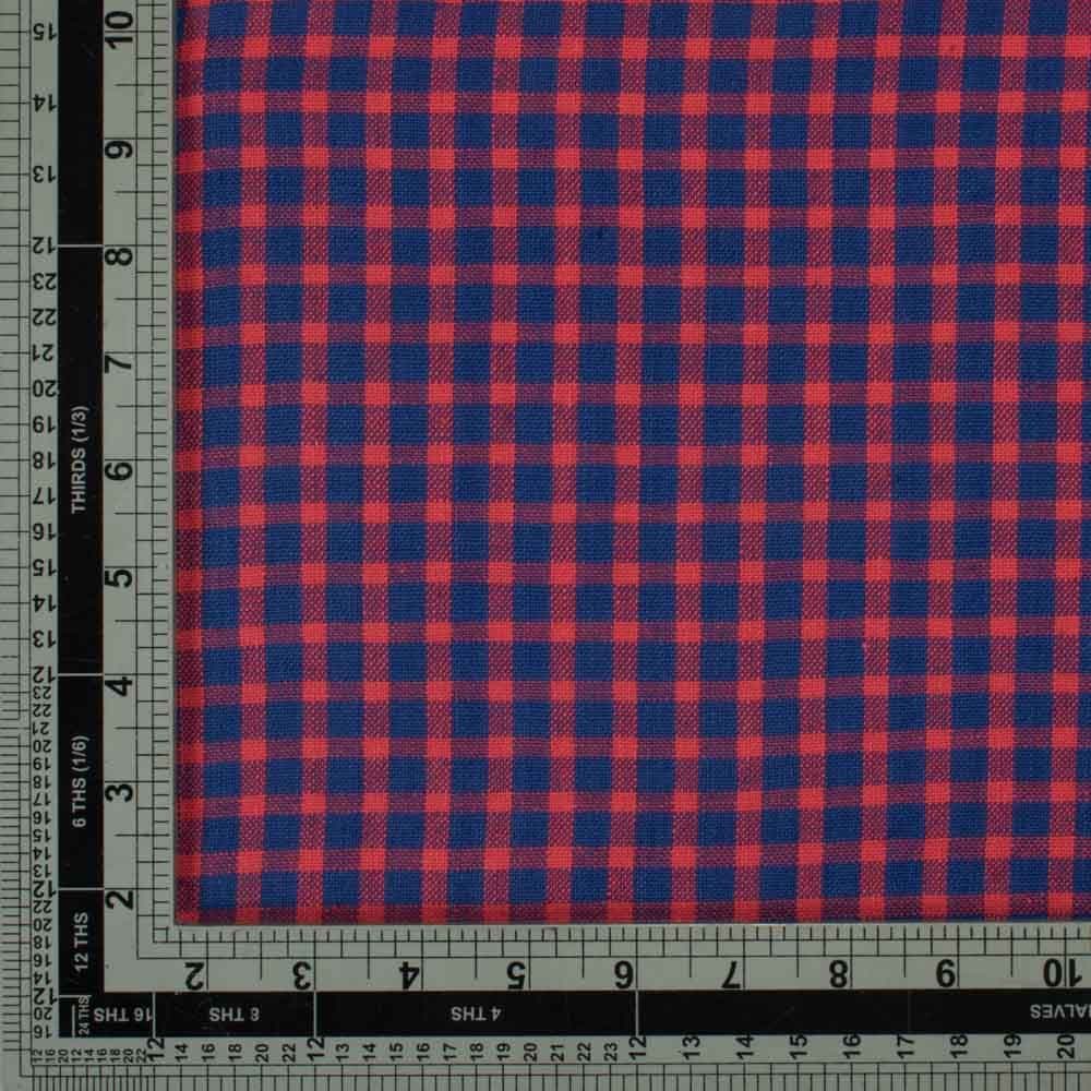 CHECK BLUE & RED PURE KHADI FABRIC - 200 GSM HANDSPUN & HANDWOVEN
