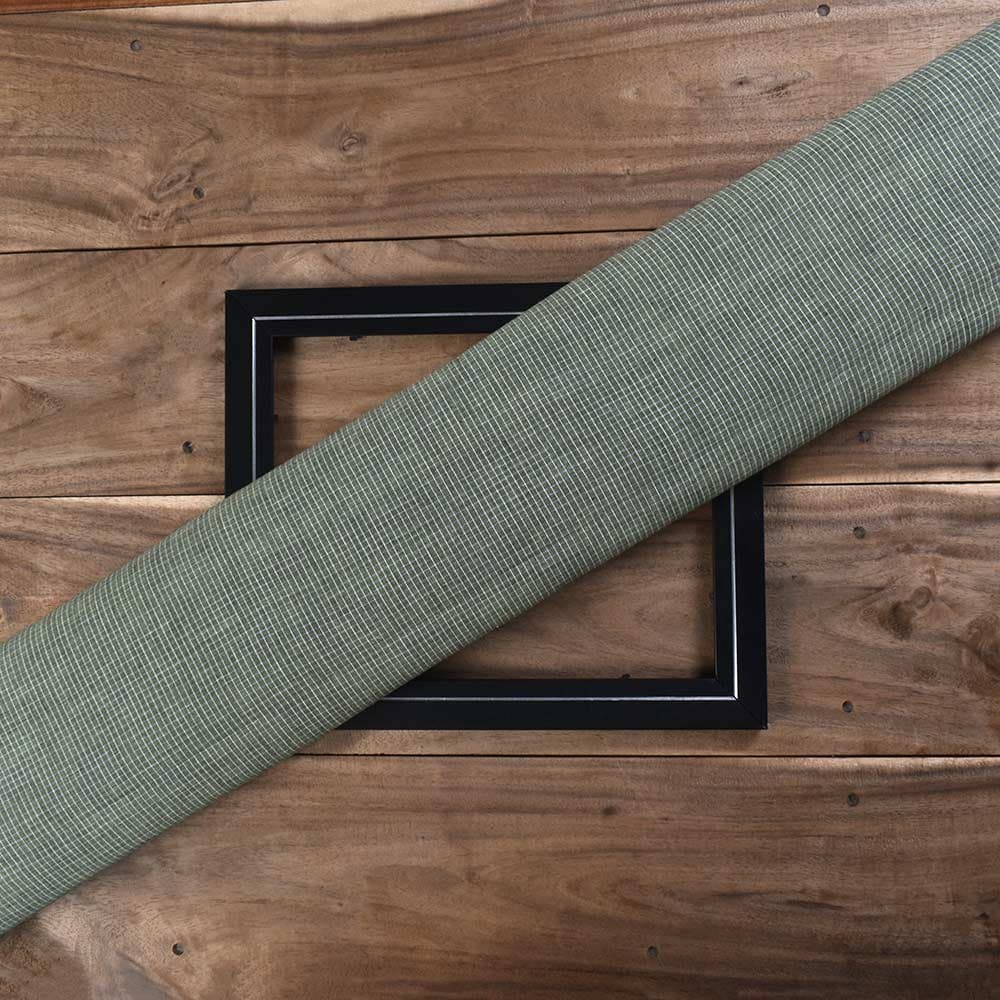 Check Olive Green & White Pure Cotton 98 GSM Handwoven Fabric