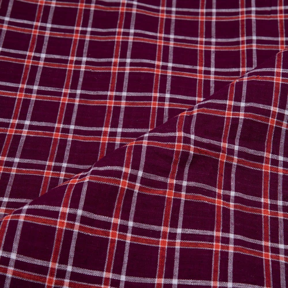 CHECK MAROON PURE COTTON 89 GSM HANDWOVEN FABRIC