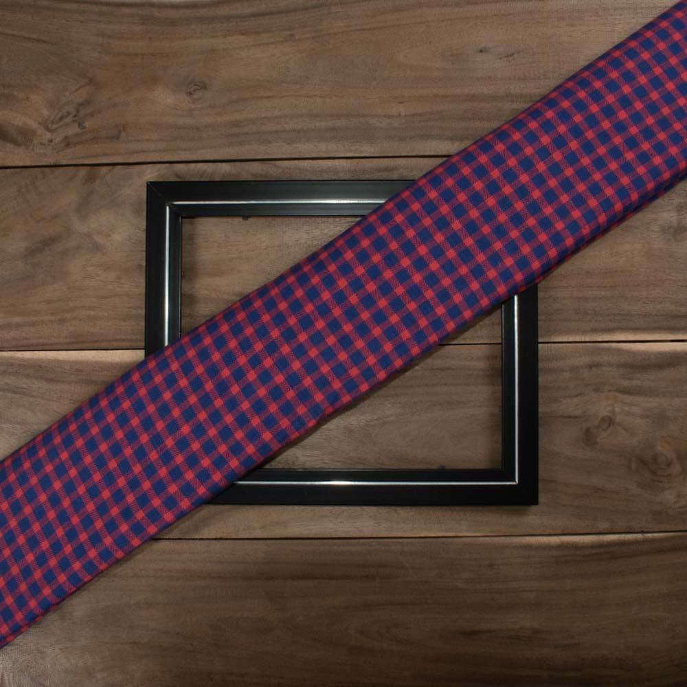 CHECK BLUE & RED PURE KHADI FABRIC - 200 GSM HANDSPUN & HANDWOVEN