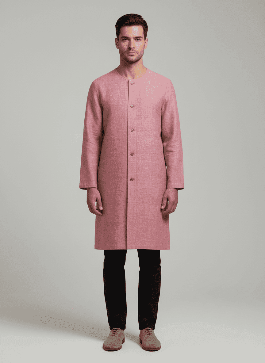Plain Coat with Front Continuous Placket- Round Neck- Knee Length