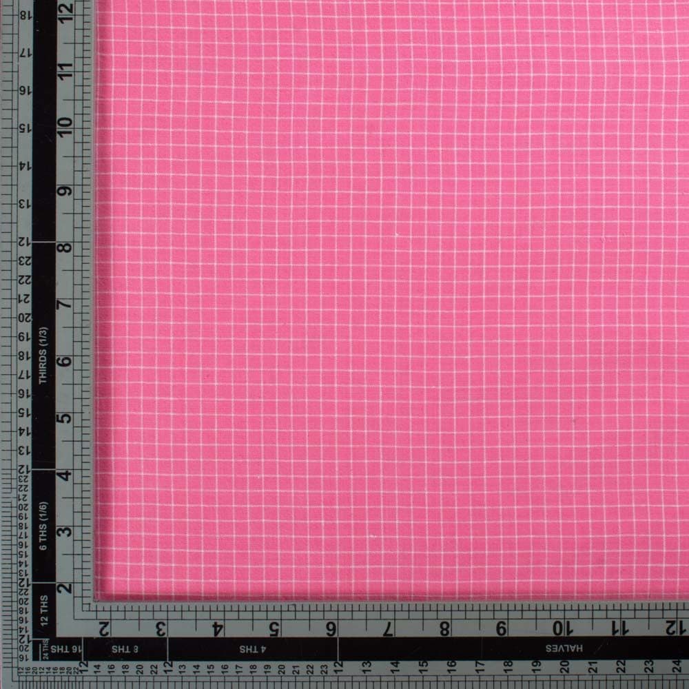 Pink White Check 100 GSM Pure Cotton Handwoven Fabric