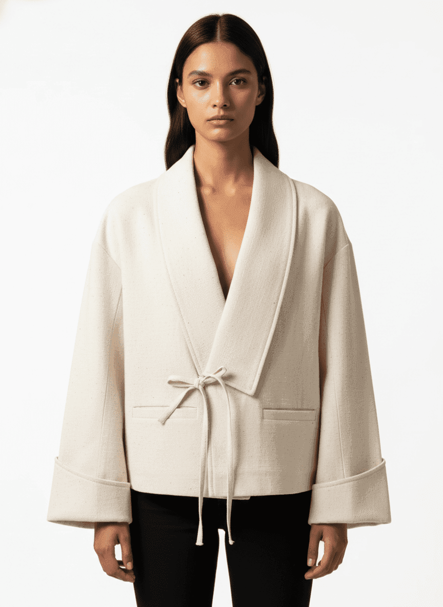 Fold Over Sleeve Kimono Coat With Pockets
