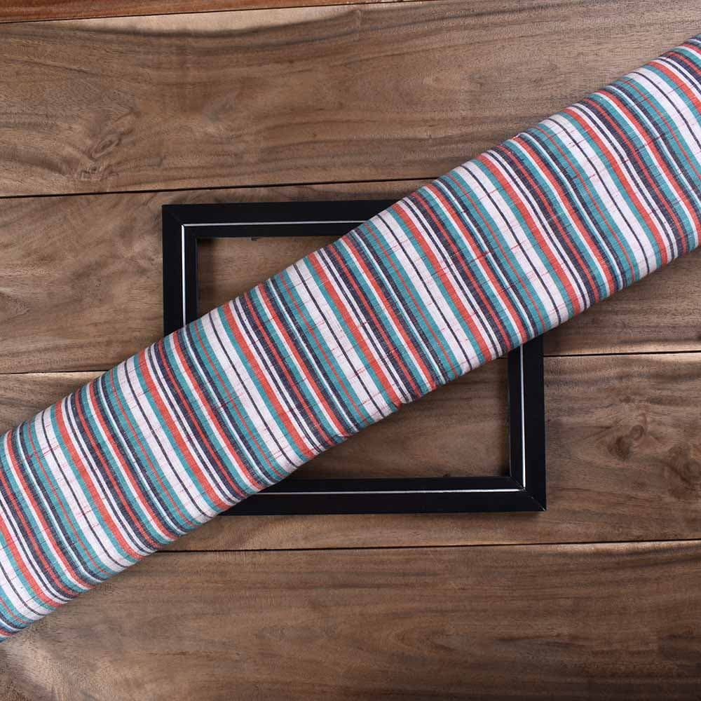 Stripe Multicolor Futki Khadi Cotton 85 GSM Handwoven Fabric 302