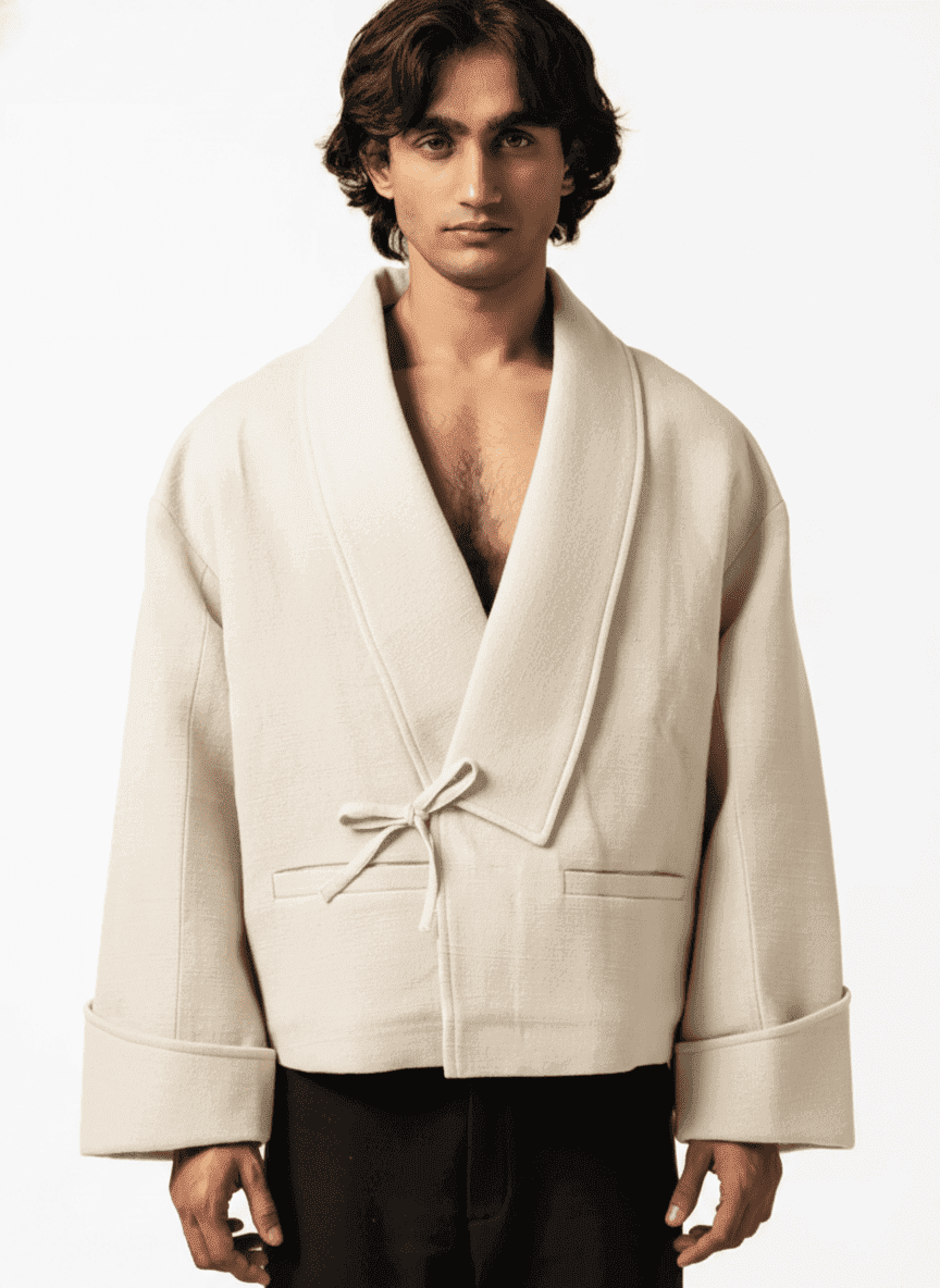 Fold Over Sleeve Kimono Coat With Pockets