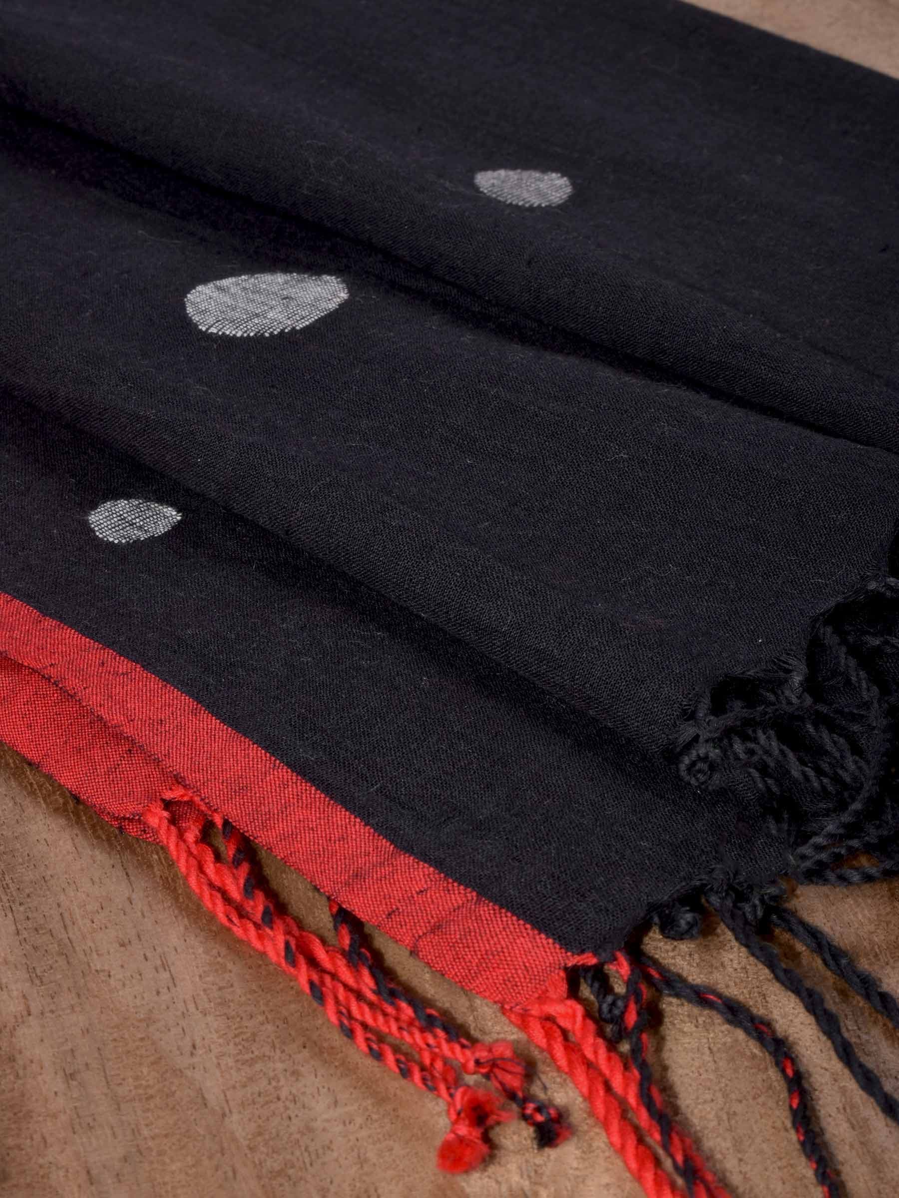 Geometric Black Jamdani Handwoven Cotton Scarf