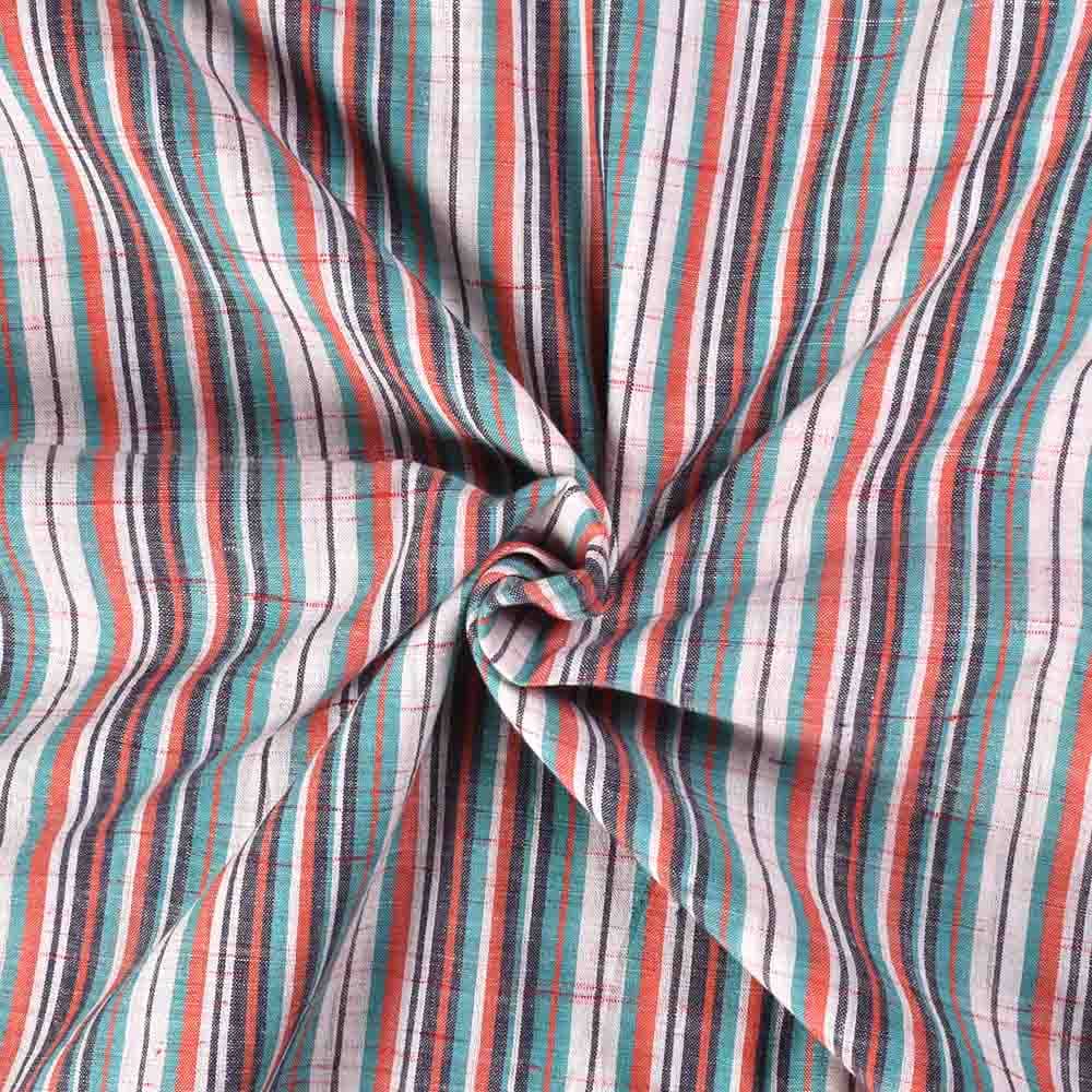Stripe Multicolor Futki Khadi Cotton 85 GSM Handwoven Fabric 302