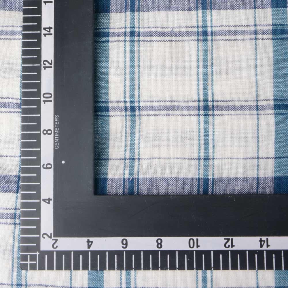 CHECK BLUE TEAL & WHITE KHADI FABRIC - 112 GSM HANDSPUN & HANDWOVEN