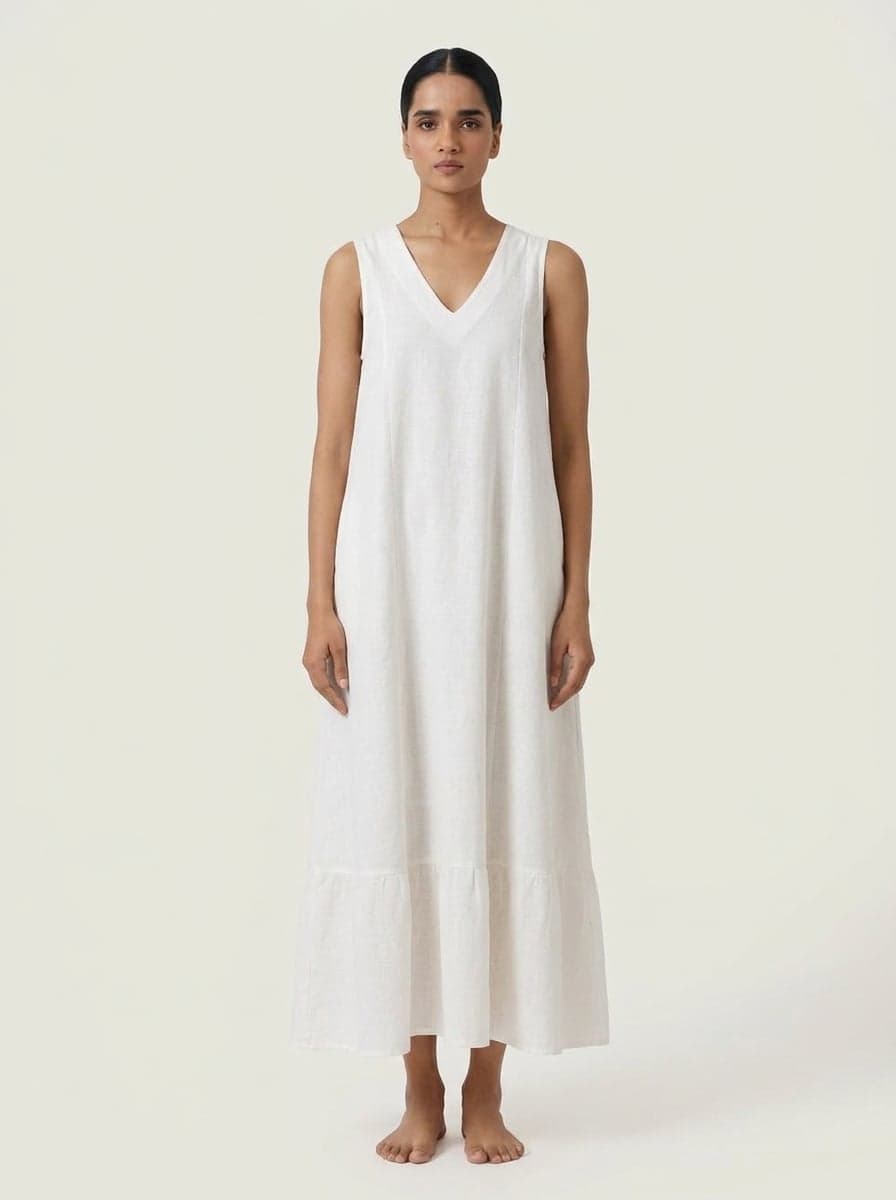 Sleeveless V-Neck Relaxed Fit Maxi Dress With Side Seam Pockets